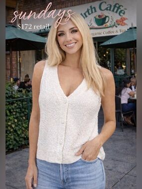 sundays White Textured Knit Button-Up Vest